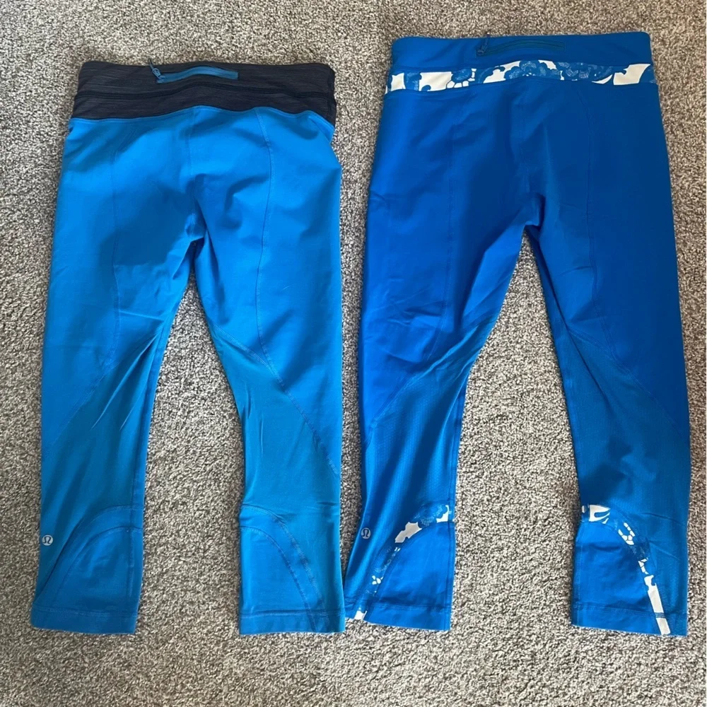 lululemon athletica Bright Blue Capri Leggings Set of 2 Sz 6 EUC - Picture 6 of 8